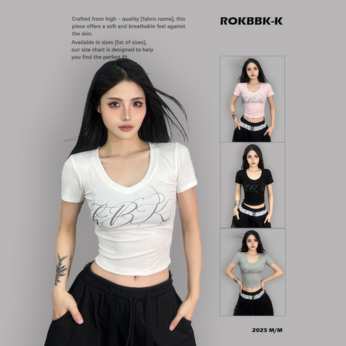 ROKBBK-K/布韩街舞潮牌运动T恤女修身印花休闲嘻哈jazz爵士舞短袖