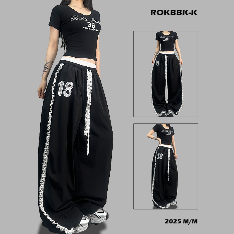 ROKBBK-K/布韩街舞潮牌运动裤女蕾丝显瘦宽松休闲嘻哈爵士舞长裤