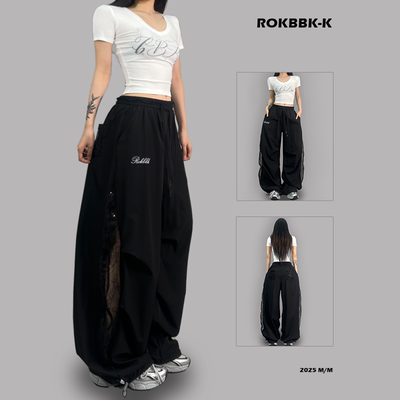 ROKBBK-K/布韩街舞潮牌蕾丝镂空运动裤女宽松休闲嘻哈爵士舞长裤