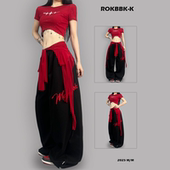 运动裤 ROKBBK K布韩街舞潮牌夏季 女黑色刺绣宽松休闲嘻哈爵士舞