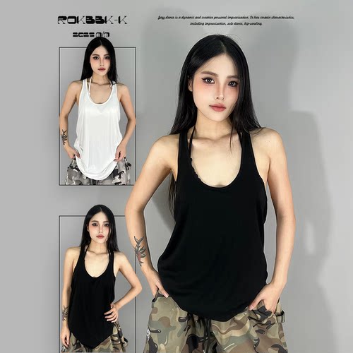 ROKBBK-K布韩街舞潮牌纯色百搭休闲宽松显瘦背心女爵士舞