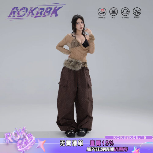 韩系复古高腰工装阔腿显瘦长裤女