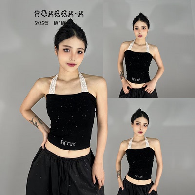 ROKBBK-K蕾丝亮片挂脖背心