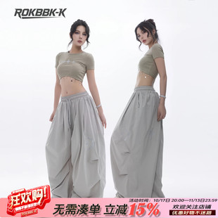 ROKBBK－K/布韩美式街头弯刀阔腿裤女宽松速干垂感工装休闲运动裤