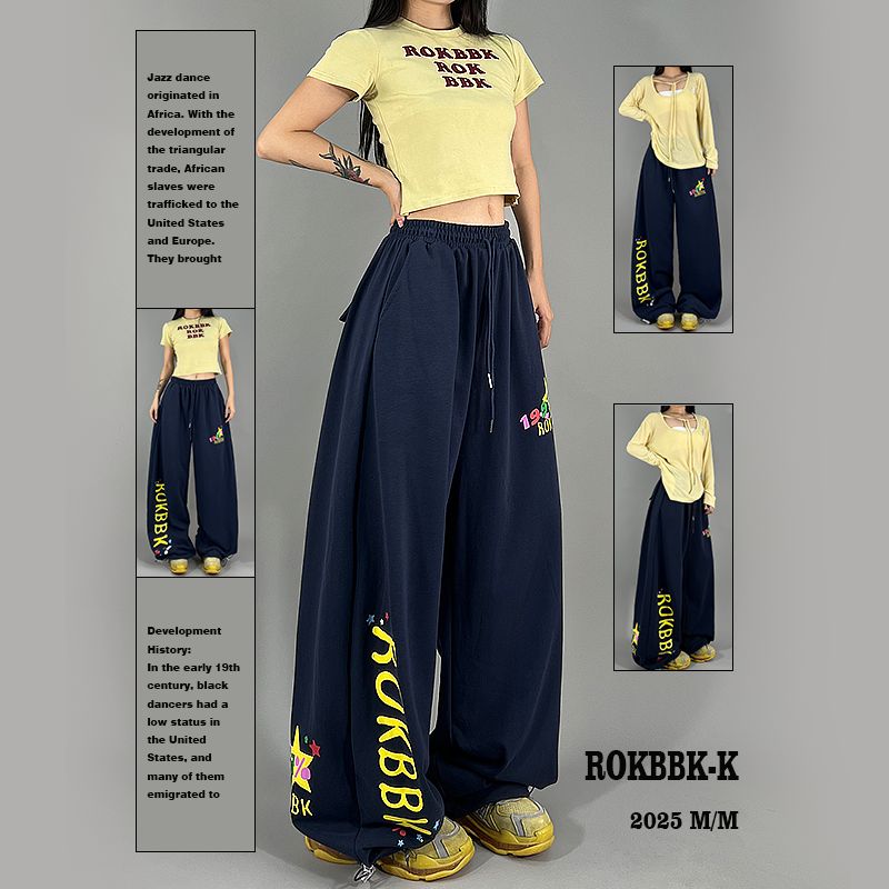 ROKBBK-K布韩韩街舞潮牌时尚百搭酷酷潮流街头宽松休闲裤女爵士舞