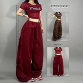 ROKBBK K布韩街舞潮牌宽松长飘带设计感休闲显瘦爵士舞嘻哈长裤 女