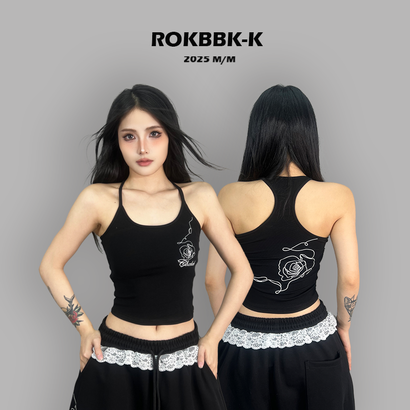 ROKBBK-K/布韩街舞潮牌山茶花吊带女修身亲肤休闲嘻哈爵士舞抹胸