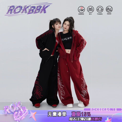 ROKBBK街舞哥特印花阔腿裤女