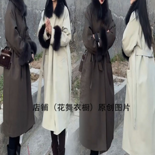 韩版通勤毛领拼接中长款大衣女显瘦百搭气质外套休闲时尚个性棉服