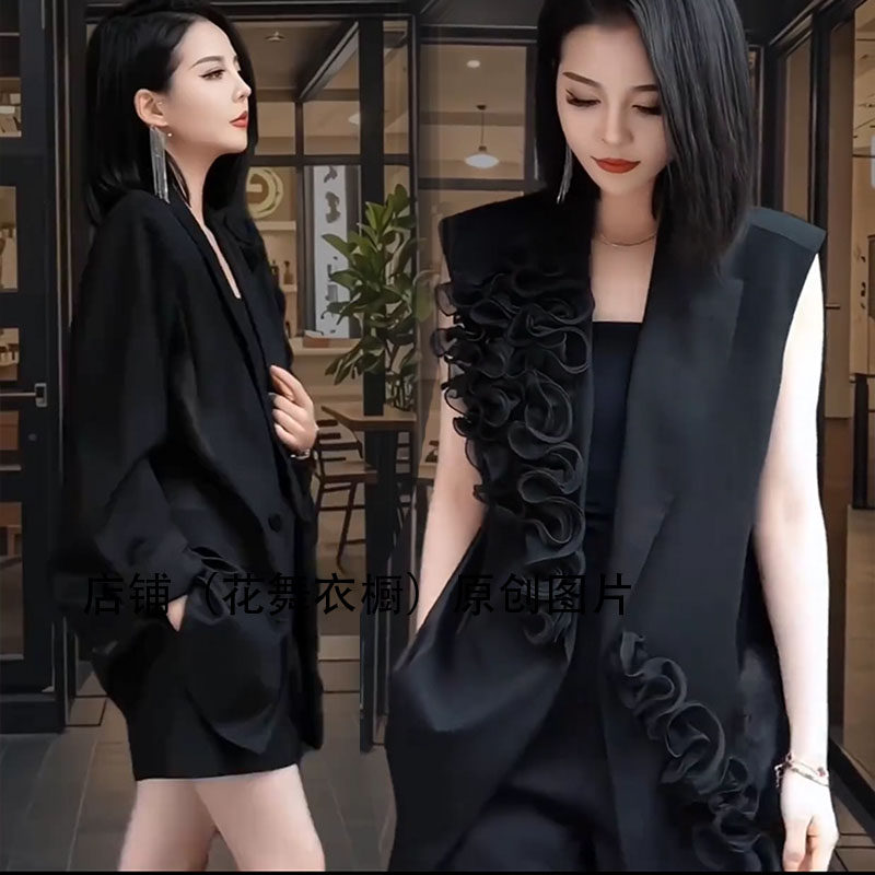 2025超火夏装小个子高端小众欧货黑色西装马甲外套短裤两件套装女,女装/女士精品,时尚套装,淘宝优惠券,粉丝福利购,淘宝优惠卷