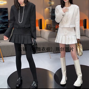 气质名媛小香风两件套女减龄圆领百褶裙显瘦气质高级套装时尚春夏