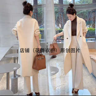 2024新款小个子高级感双面呢子大衣中长款白色毛呢外套女款秋冬季