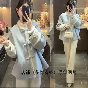 新中式复古时尚显瘦洋气潮毛呢外套女盘扣重工刺绣显瘦大衣高级感