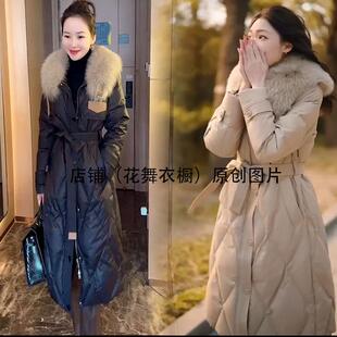 免洗亮面环保大毛领羽绒棉服女中长款2024年冬季新款爆款外套棉袄