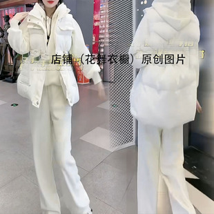 韩版休闲运动连帽马甲三件套女冬季保暖显瘦阔腿裤时尚套装加绒潮