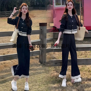 新款 休闲套装 2025春季 韩版 上衣半身裙两件套潮 女时尚 蕾丝拼接长袖