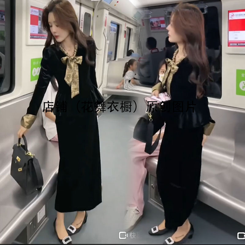 洋气显瘦高级开叉金丝绒半身裙图片