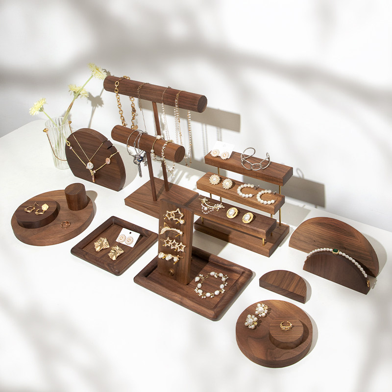 胡桃木首饰架组合套装创意高档拍摄耳环项链饰品收纳展示陈列道具