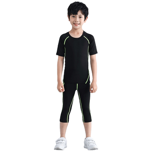 儿童运动健身裤男女童速干衣训练服篮球足球紧身打底七分裤短裤