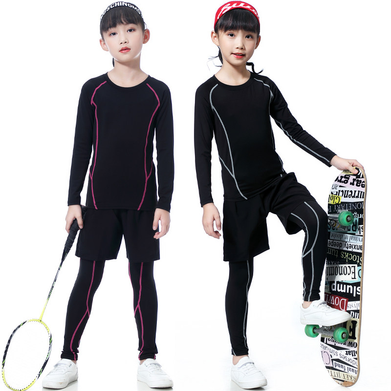 儿童篮球紧身衣足球训练服打底衫速干衣女童瑜伽跑步健身运动套装