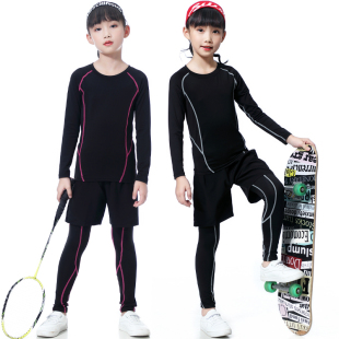 儿童篮球紧身衣足球训练服打底衫速干衣女童瑜伽跑步健身运动套装