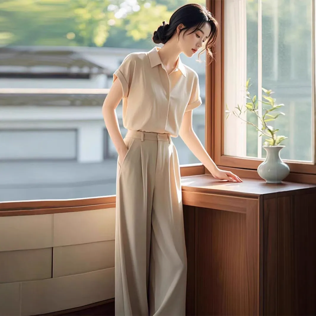 2025新款冷淡系高级感干练气质时尚职业衬衫裤子两件套装女装夏季