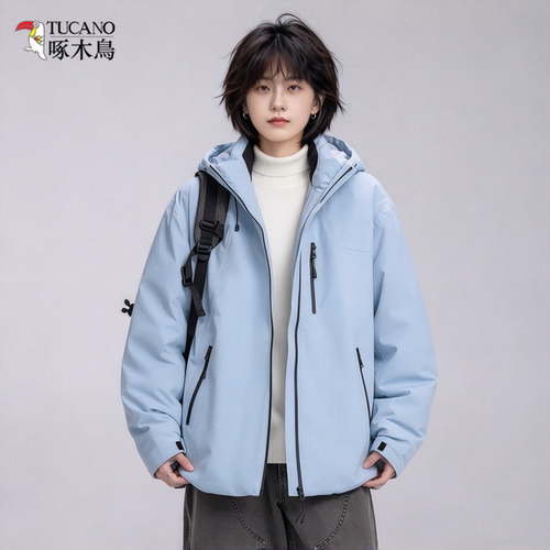 啄木鸟连帽冲锋衣羽绒服女白鸭绒
