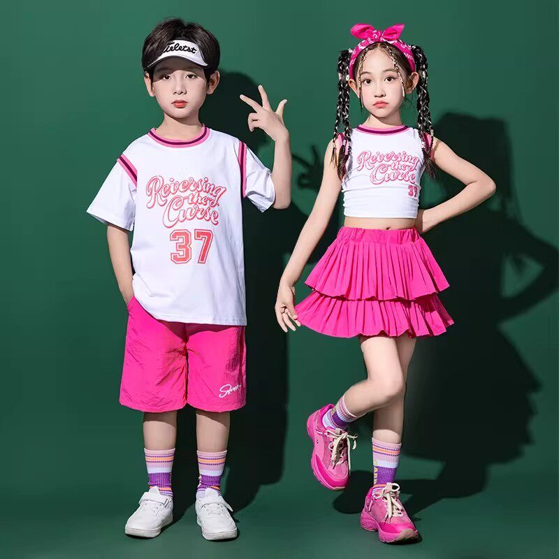 六一儿童啦啦队演出服男女童嘻哈街舞表演服套装多巴胺风运动会