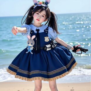 卡通动漫短袖迪士尼朱迪警官洛丽塔连衣裙女童夏季卡通公主裙两件