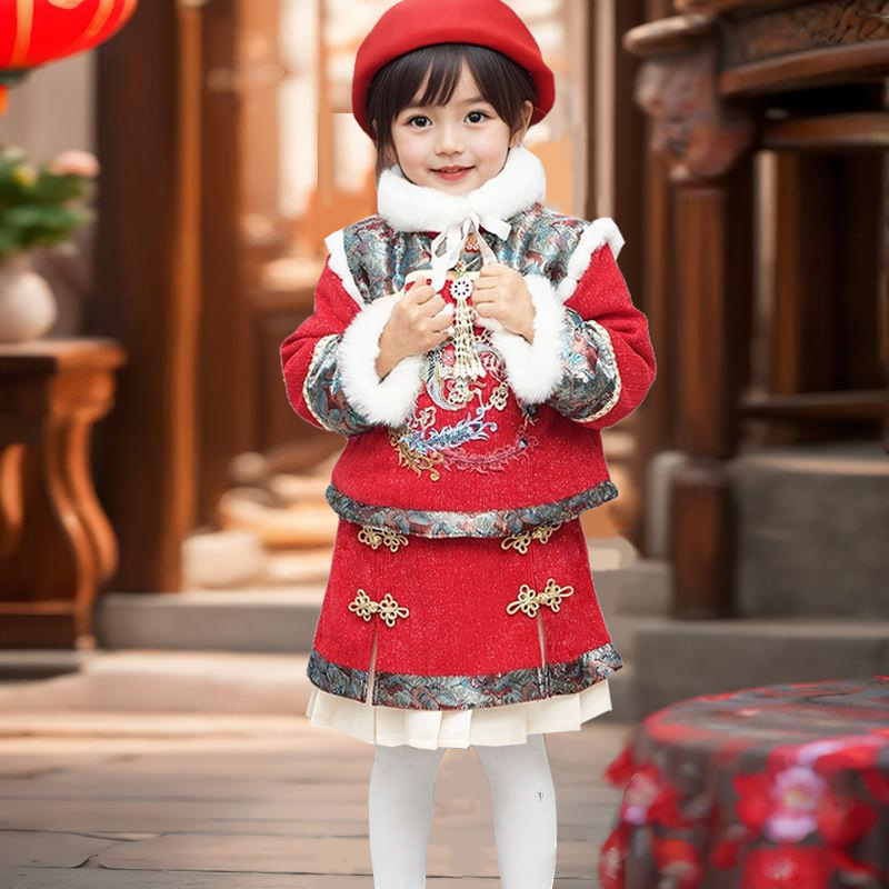 女童冬装新年套装2025冬季新款儿童女宝宝加棉唐装拜年服过年衣服