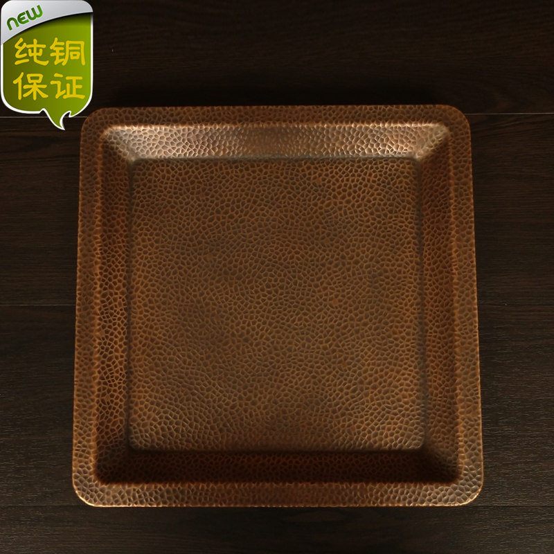 加厚纯紫铜盘子黄铜盘健康铜器餐盘铜蒸鱼铜盘方形铜盘子长方托盘