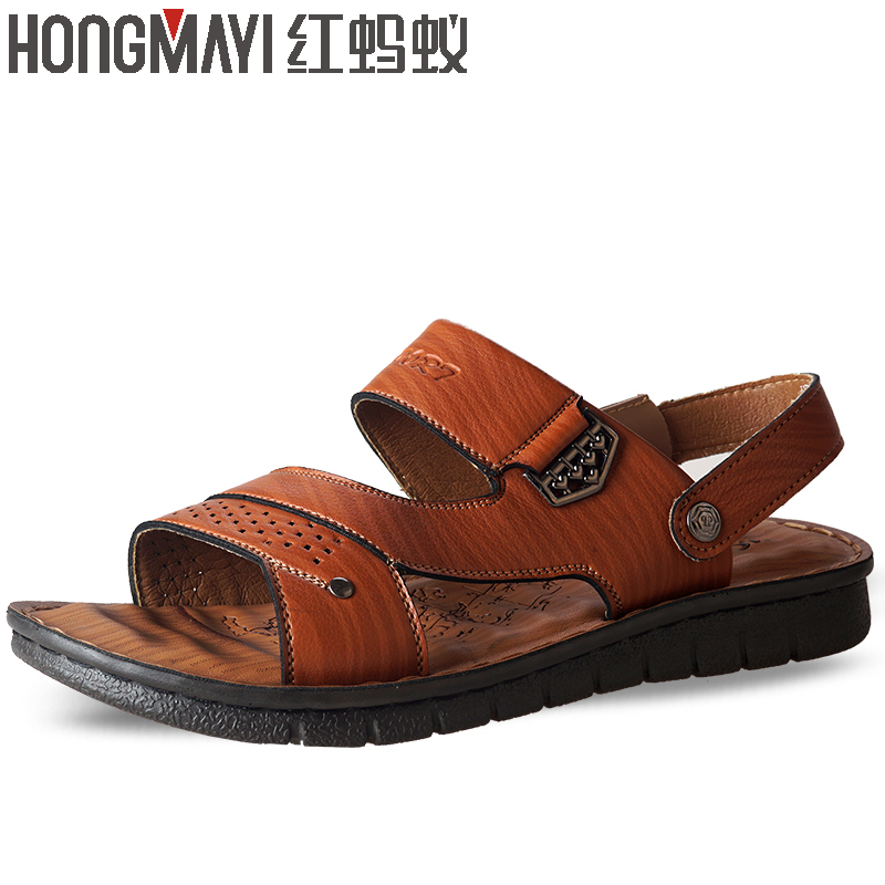 红蚂蚁凉鞋男17年9106夏正品舒适户外休闲真皮耐磨防滑懒人凉拖鞋