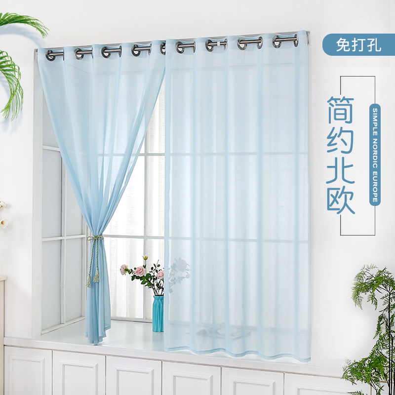 纱窗帘免打孔安装简易小窗帘卧室厨房客厅北欧简约窗纱白纱飘窗帘