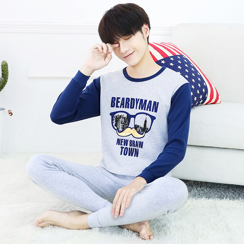 青少年秋衣秋裤套装男纯棉保暖内衣全棉高中初中学生中大童棉毛衫