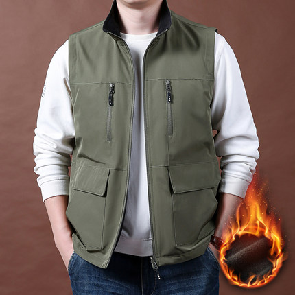冬季两面穿宽松马甲男多袋工装户外穿钓鱼摄影加绒背心秋冬1215u