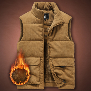 灯芯绒立领马甲男士秋冬季加绒加厚青年大码宽松休闲保暖坎肩背心