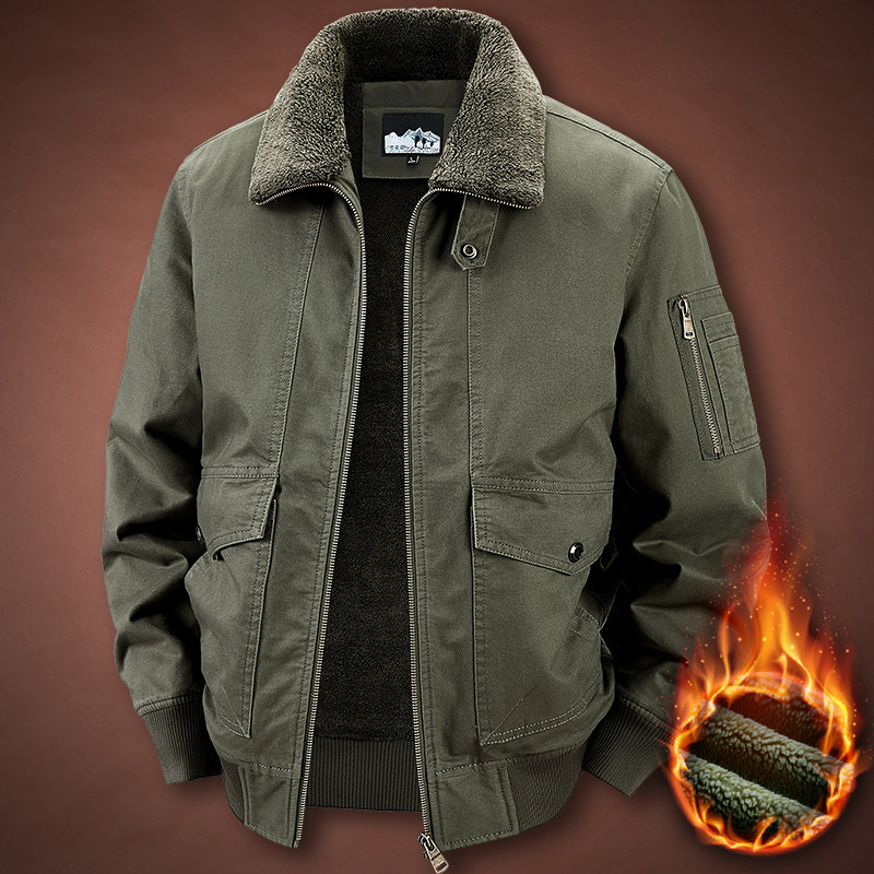 冬季加绒加厚棉衣男舒适保暖羊羔绒棉服美式水洗纯棉多袋工装棉袄