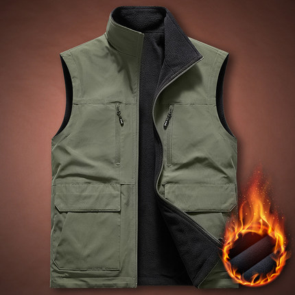 2025秋季两面穿宽松马甲男士户外加绒立领背心多口袋工装马1215u