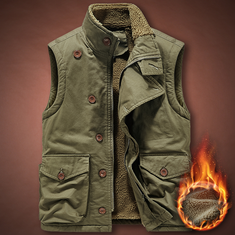 JPDUN宽松冬季拉链扣子加绒马甲