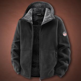 摇粒绒加绒外套男加厚连帽衫冬季户外防风抗寒卫衣大码宽松上衣服