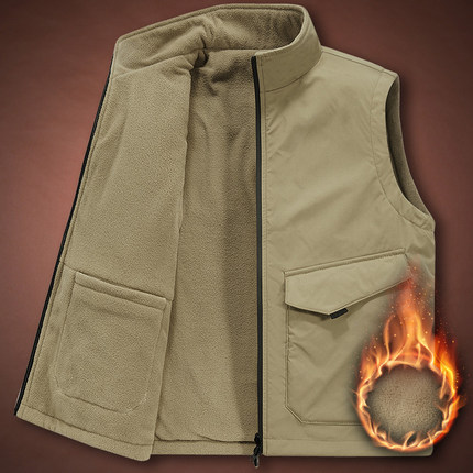 秋冬季双面穿马甲男加绒加厚抓绒背心户外运动摇粒绒马夹男1215u