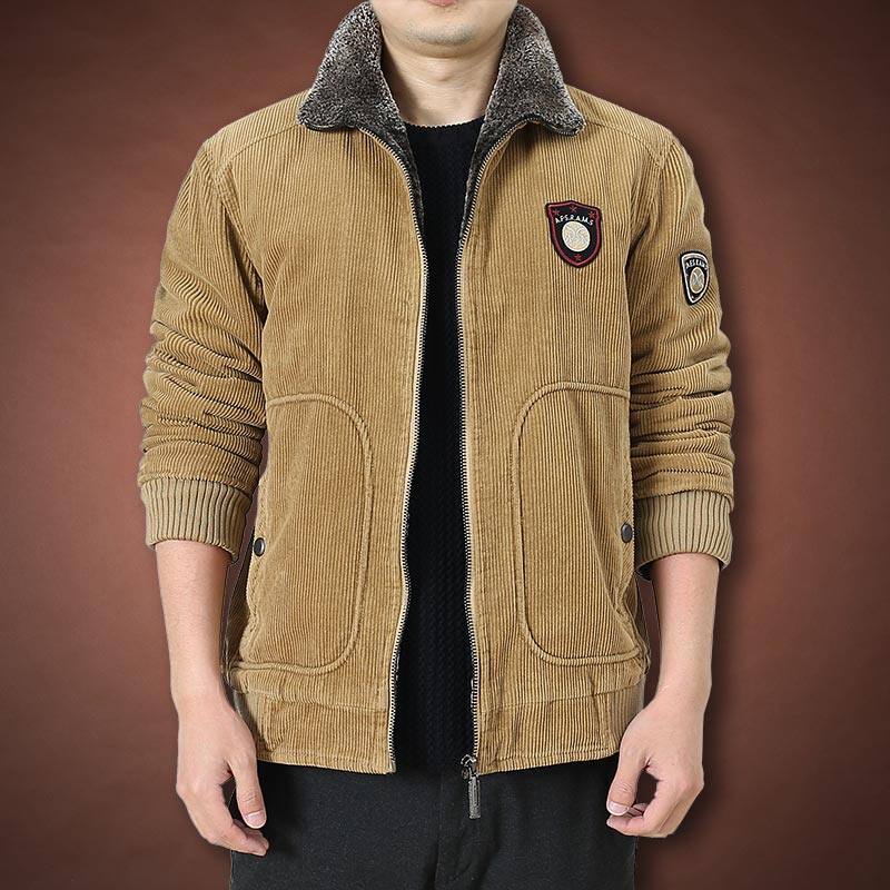 加绒加厚灯芯绒棉衣大码宽松纯棉