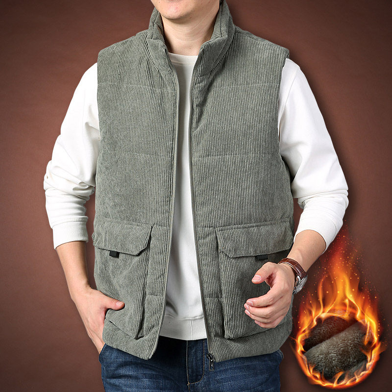 灯芯绒棉马甲男款冬季外穿背心立领马夹时尚保暖加绒加厚男外套潮