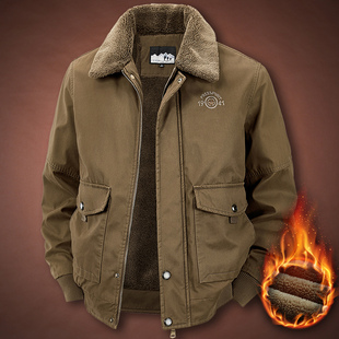 外套男冬季水洗纯棉大码宽松工装上衣服男加绒加厚保暖毛领棉袄潮