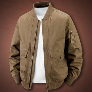 宽松夹克舒适多口袋茄克衫 纯棉工装 棒球领大码 美式 潮 外套男春秋季