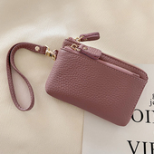 纯牛皮短款 零钱包女士拉链手拿包软皮钱包腕带小包真皮钥匙包卡包