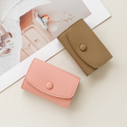 原创设计ins迷你小钱包真皮三折卡包女短款极简风纯牛皮收纳小包