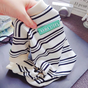 狗狗衣服小体比熊夏天外出夏季四脚条纹衫泰迪雪纳瑞新款薄款圆领