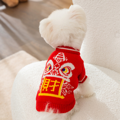 狗狗新年衣服2025新款冬小狗冬季保暖过年外出拜年红色喜庆两脚衣