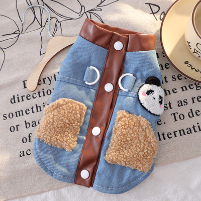 狗狗秋季新款衣服幼犬小型犬可牵引按扣式加绒冬季保暖棉衣两脚衣